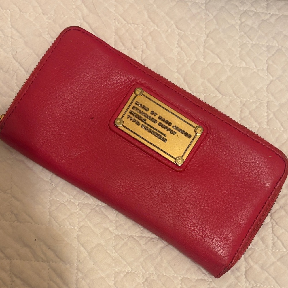 LOW START $299EUC Marc Jacobs Cherry Red Wallet with Gold Accents